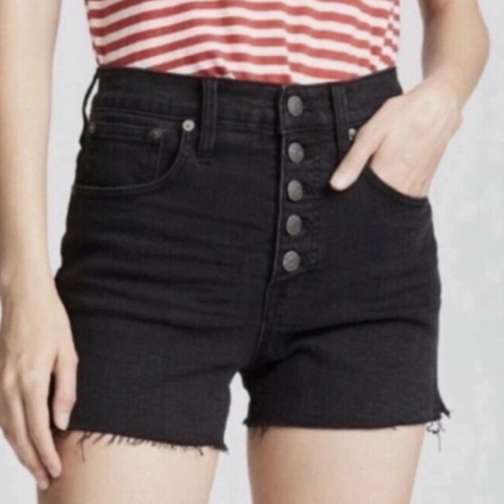 Madewell High Rise Black button close denim shorts